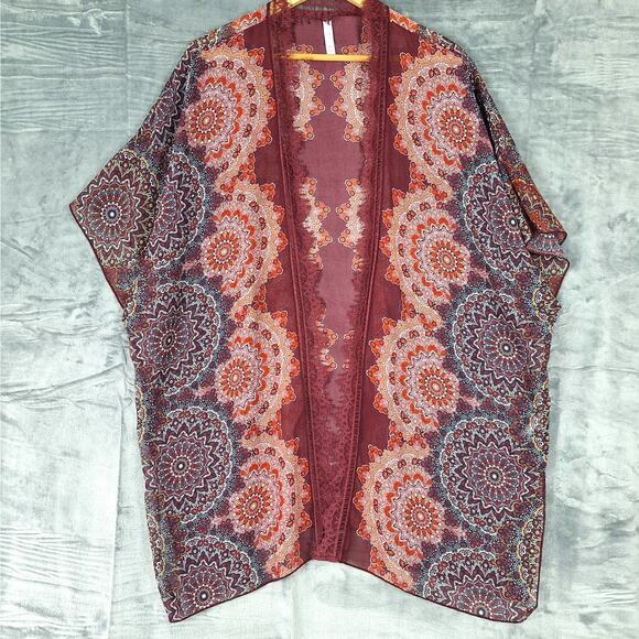 Womens Kimono Medium Large Boho Hippie Retro Festival Open Duster Floral Sheer - Picture 1 of 6